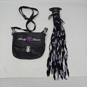 Vintage lady rider leather bag With matching black and purple ponytail...